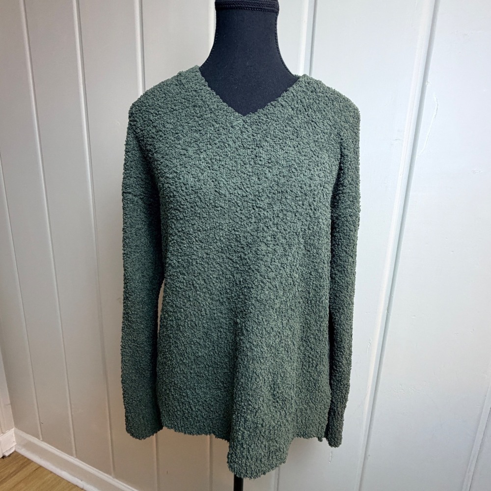 Sanctuary Olive Green Popcorn Knit V-Neck Sweater Small High Low Hem Pullover